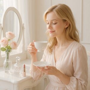 サロンでお茶を楽しむ女性